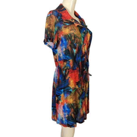 LYGIA & NANNY short sleeve colorful sheer button front coverup dress size S / M - Picture 3 of 9